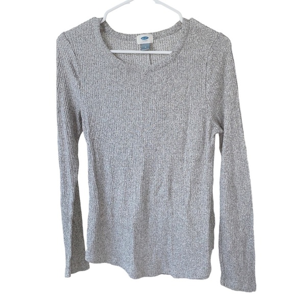 Old Navy Ribbed Soft Knit Long Sleeve Shirt Waffle Knit Light Gray Heather Grey - Picture 1 of 9